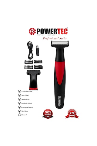 Powertec TR-655 Vücut Tıraş Makinesi (Body Groom) Çift Bıçak - Sıfıra Yakın Kesim