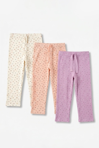 Joy Kids Kız Çocuk Ribana Kumaş Desenli-desensiz Organik Pijama 3 Adet Çok Renkli Lila