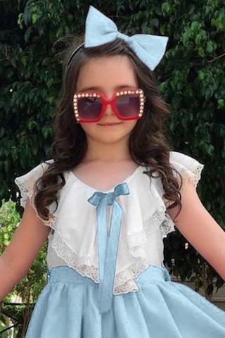 Riccotarz Kız Çocuk V Yaka Omuzları Ve Etek Ucu Dantel İşlemeli Mavi Elbise Mavi