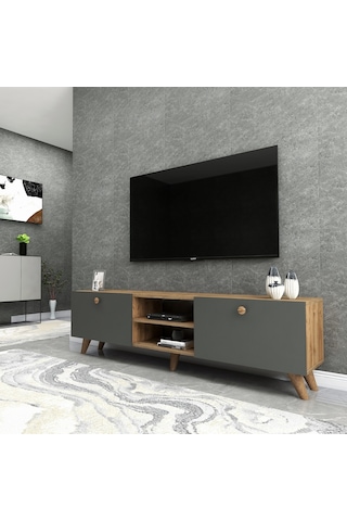 Dekorosso Veco Tv Ünitesi Ayaklı Ceviz-Antrasit