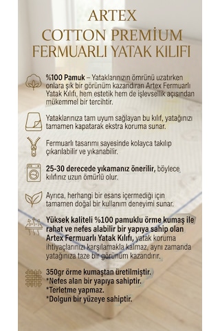 Artex Cotton Premium Fermuarlı Yatak Kılıfı 150x200 Koruyucusu %100 Pamuklu Kılıf Kapitone Tek Kişilik Çift Kişilik Beyaz
