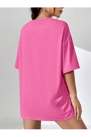 Noıssey Karikatür Ve Grafik Tasarım Oversize T-shirt Cartoon/letter Serisi Kod35 Pembe