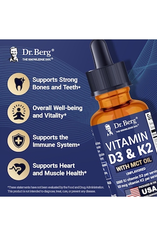 Dr. Berg Maximum Strength Vitamin D3 K2 Liquid Drops With Mct Oil 5,000 Iu 30 Ml