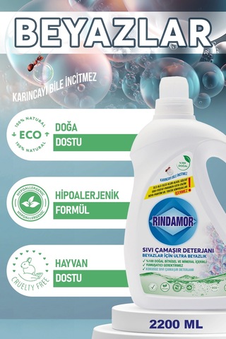 % 100 Doğal Bitkisel Sıvı Çamaşır Deterjanı - Beyazlar İçin Ultra Beyazlık - Kokusuz 2200 ML