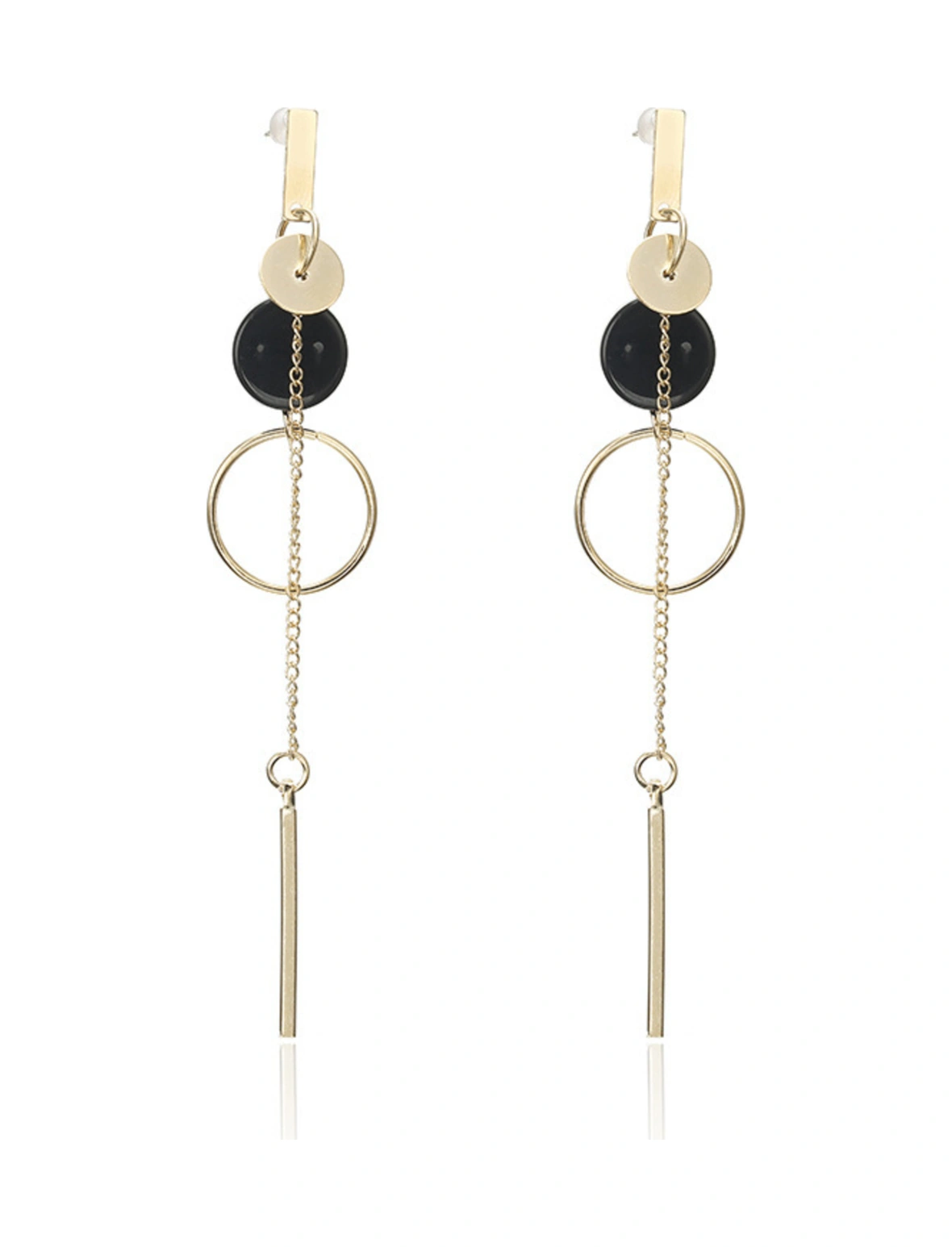 Lemestar Altın Renkli Geometrik Desen Asimetrik Uzun Çubuk Külaklıklar - Alyuminyum Çelik Malzeme Gold