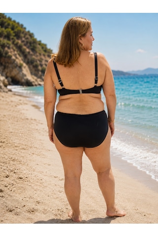 Düz Kesim Yüksek Bel Bikini Takımı Siyah