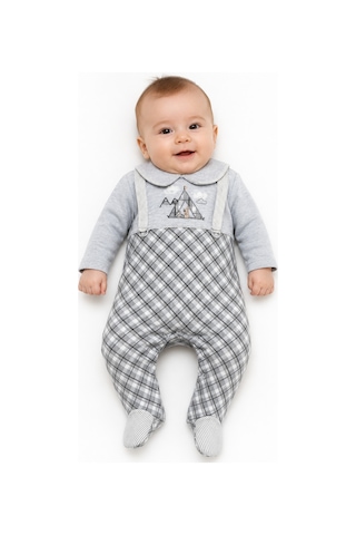 Babyhola Erkek Bebek Tavşan Desenli Patikli Tulum 12536 Gri