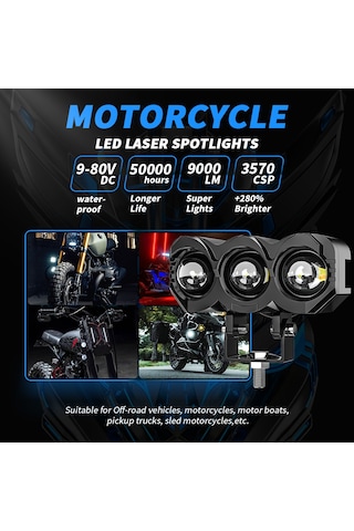 Motosiklet Sis Farı Metal Kasa Lazer Led Beyaz Sarı Çift Renk