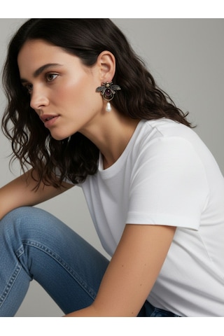 Zr Model Altın Kaplama Taşlı Ve İncili Arı Küpe Çok Renkli