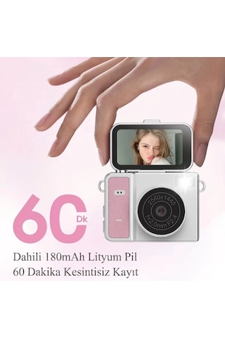 2k Mini Dijital Retro Video Kamera Flaşlı Dijital Vlog Mini Fotoğraf Makinesi Türkçe Menü Bej Najmaddin