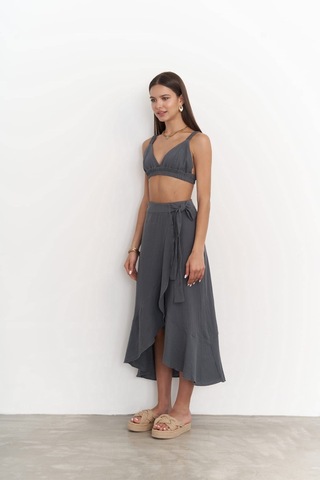 Mai Collection Mai Studios Co. Adelina Antrasit Müslin Crop-etek Takım Antrasit