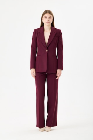 Velnara Moda Klasik Tek Düğme Ceket & Cepli Boru Paça Pantolon - Kadın Takım Elbise Koyu Mürdüm- Velnara Tasarımı Bordo Mürdüm - 918589140 Bordo Mürdüm