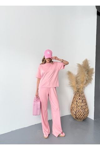 Kadın Modal Kısa Kolu Soft Touch Spor Takım Pembe