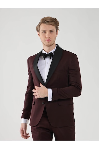 Dufy Bordo Erkek Slim Fit Sivri Yaka Smokin Takım - 92433 Bordo