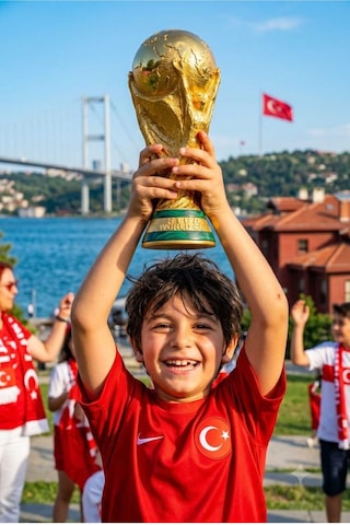 Süpriz Hediyeli Dünya Kupası 30 Cm Gold Kaplama Ve Yeşil Şeritlerle Altın