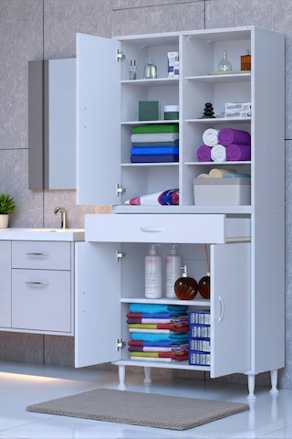 Eliusta Funci Beyaz Renk G:80 Cm Banyo Dolabı 3 Kapaklı 7 Raflı Dolap 80x173x32,5 Cm Boyutlarında Dolap Beyaz