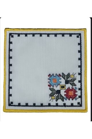 Upeka 6'lı Tela Peçete Bardak Fincan Altlığı Çicek İşlemeli Kokte