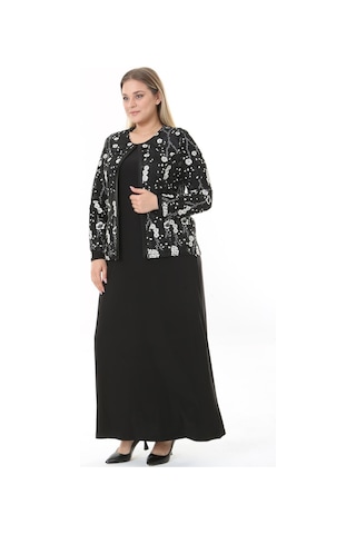 Ladies First Büyük Beden 3905 Siyah Ceket + Elbise Takım 001