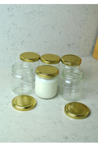 6 Adet 210 Ml Cam Kavanoz Mama Bebek Yoğurt Saklama Kabı Gold Kapaklı 210 Cc Şeffaf-gold