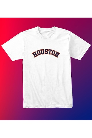 Noıssey Mavi Unısex Erkek Kadın Abd Houston Teksas Baskılı % 100 Pamuk T-shirt Abdteksashouston Beyaz