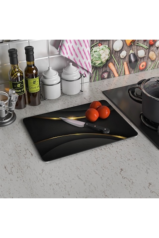 Decovetro Cam Kesme Tahtası Ve Sunum Tablası Çizgi Gold Desenli 20 X 30 Cm