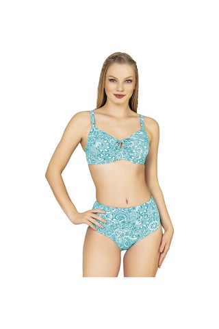 Endeep Kadın Balenli Destekli Şal Desen Yüksek Bel Bikini Takımı Yeşil