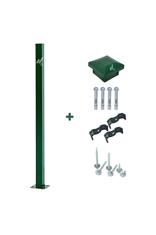 5 Adet Panel Çit Direği 150 CM Yeşil + Aksesuarlar