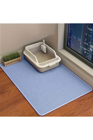 Honeybeeshop Ekstra Büyük Çift Katmanlı Eva Kedi Kumu Matı Blue Xl 2362x3543inch Kaymaz Su Geçirmez Kolay Temizlenir