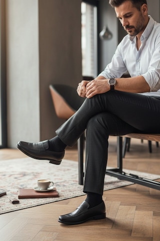 Enoch Hakiki Deri Mikro Dokulu Ve Gizli Esnek Bantlı Erkek Comfort Loafer Siyah
