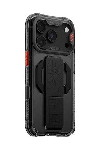 Apple iPhone Uyumlu 18 Pro Max Kılıf M-safeli Teknoloji Desenli Skinarma Helio Ce Mag Charge Standlı Kapak Füme