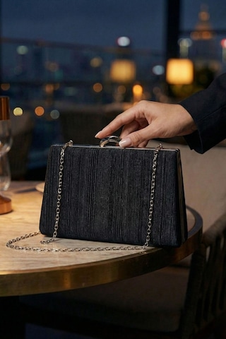 Vivazzaluxe Simli Abiye Düğün Nişan Kadın Clutch Çanta Siyah