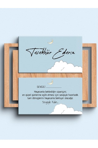 Çift Yön Teşekkür Kartı Thank You Cart Ay Bulut Tebrik Kartı100ad