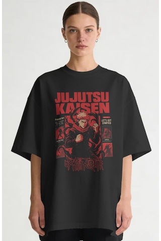 Jujutsu Kaisen Itadori Yuji Anime Baskılı Unisex Oversize Premium Siyah