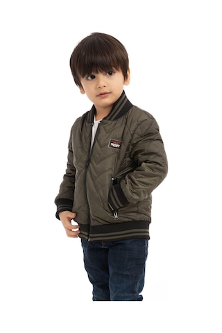 Erkek Çocuk Kolej Yaka Astarlı Su Ve Rüzgar Geçirmez Fermuarlı Mont Ceket Haki
