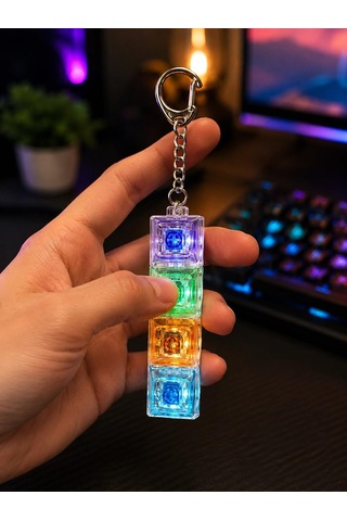 Busstier Işıklı Klavye Gerginlik Giderici Anahtarlık, Mekanik Tuşlu Click Sesli Rgb Led Işıklı Mini Klavye Anaht