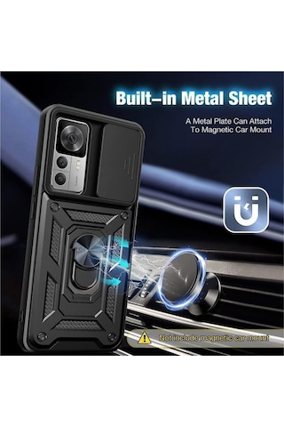 Xiaomi 12T Pro Uyumlu Tank Kılıf Yüzüklü Standlı Extra Koruma Zırhlı Outdoor Kapak - Lacivert