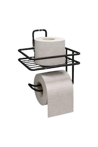Siyah Renkli Yapışkanlı Tuvalet Kağıtlığı Askısı Ve Rafı 16.5 x 12.2 x 11.2 CM