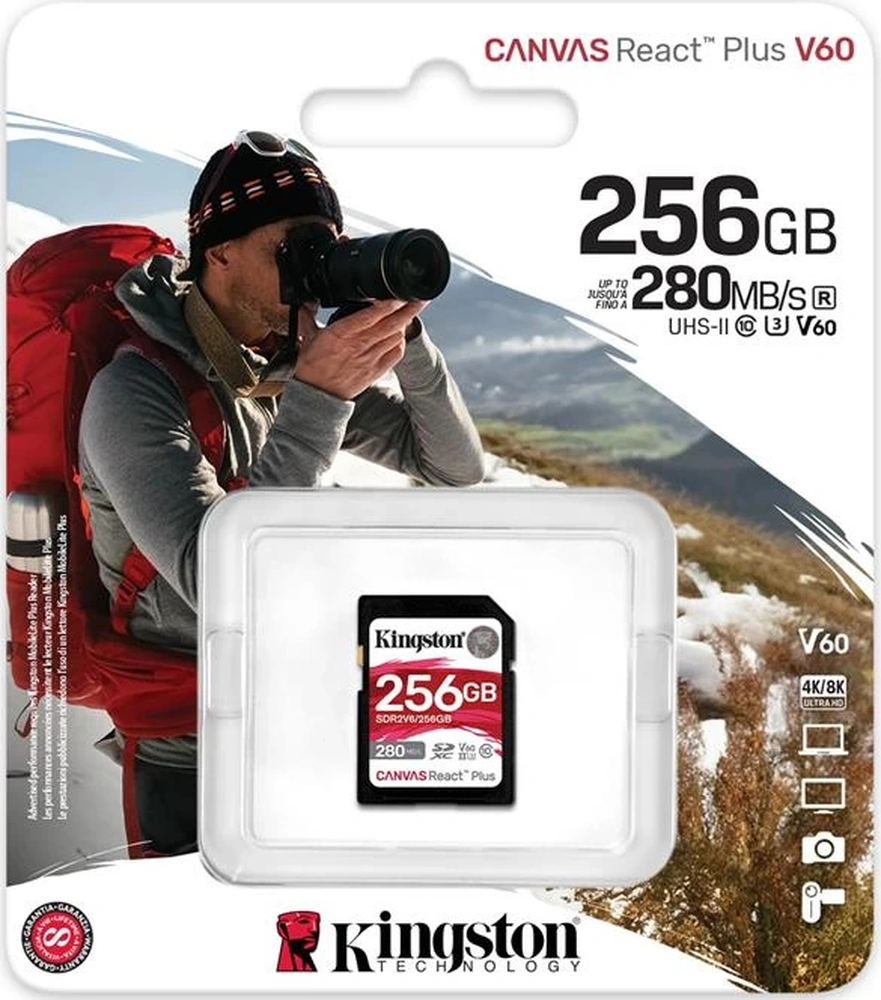 Kingston Sdr2v6-256gb Canvas React Plus Sdxc Uhs-ıı 280r-150w U3 V60 For Full Hd-4k Sd Hafıza Kartı