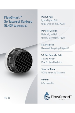 Su Tasarruf Aeratörü 5 L/dk %75 E Varan Su Tasarrufu Miks & Kuğu Uyumlu Krom