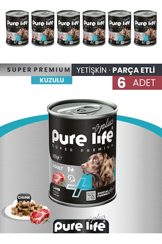 Pure Life Plus 6'lı Kuzulu Yetişkin Konserve Chunk Parça Etli Yaş Mama 400 G