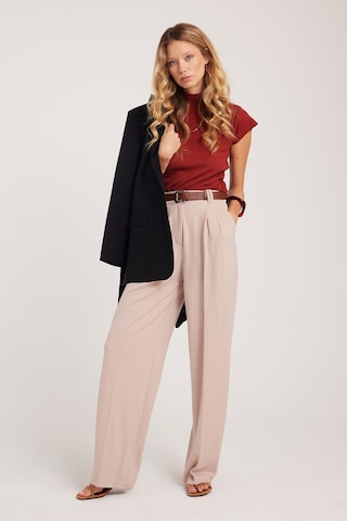 Tudors Kadın Regular Fit Klasik Kesim Yüksel Bel Geniş Paça Taş Pantolon-39585 Taş