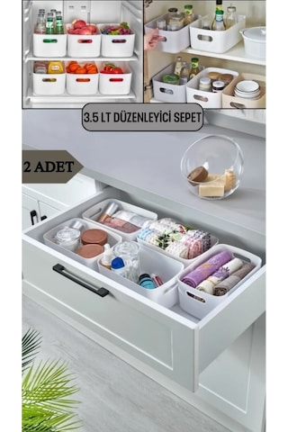 2 Adet 3.5 Lt Dolap Içi, Buzdolabı Düzenleyici, Banyo Organizer Sepet Beyaz