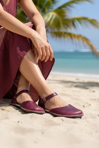 Bodhi Handcraft Kadın Barefoot Hakiki Deri Minimalist Günlük Sandalet El İmalatı Bordo