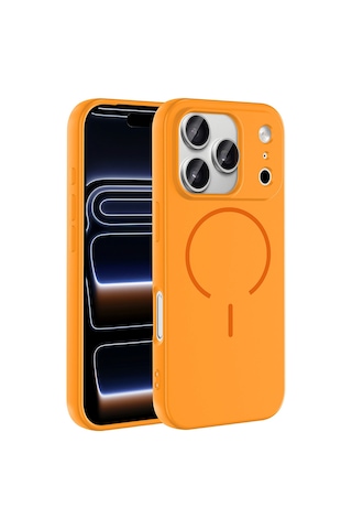 Zore Apple iPhone Uyumlu 17 Pro Max Kılıf M-safe Şarj Özellikli Zore Meta Kapak - Turuncu