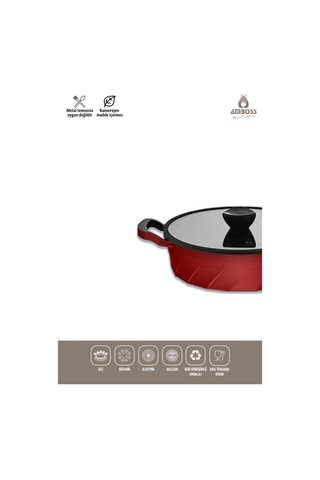Vento 7 Parça Döküm Titanyum Kaplama Tencere Tava Seti Kırmızı Kırmızı