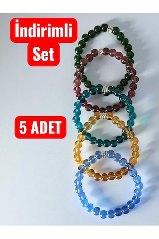 5 Li Renkli Cam Boncuk Bileklik Seti Enerji & Arkadaşlık Kombini Set Çok Renkli