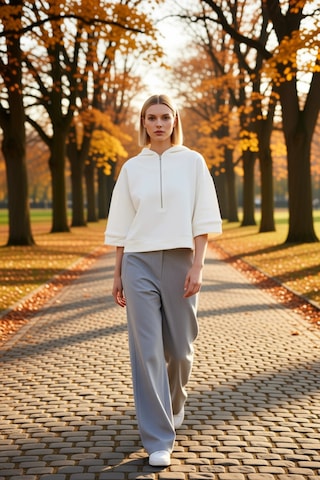 Benerly Kadın Kapüşonlu Truvakar Kol Fermuar Detaylı Oversize Sweatshirt Ekru