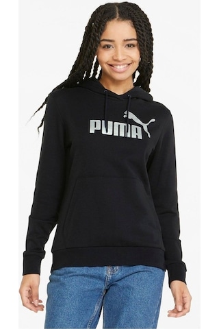 Puma Ess+ Metallic Logo Hoodie Kadın Sweatshırt Siyah Siyah