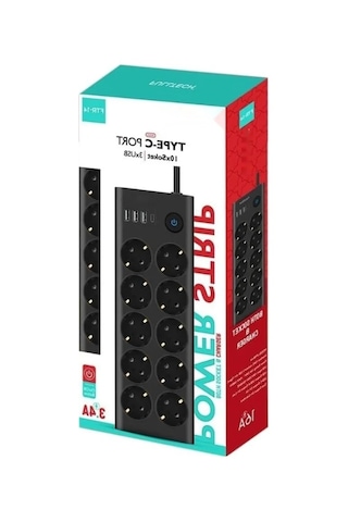 10'lu Termal Akım Korumalı Priz Seti - 3x Usb Ve 1x Type-c Giriş 0