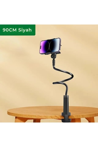 Etashop 360 Esnek Telefon Tutucu Kelepçeli Masa Yatak Başlığı Standı 4" 7.1" Uyumlu Siyah Siyah